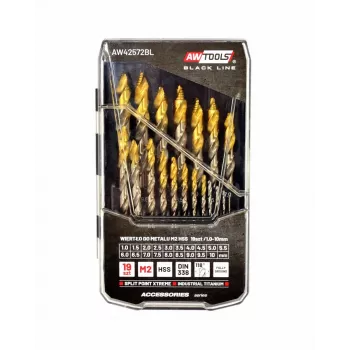 Set de brocas AWTools M2 HSS-TiN 19 piezas 1,5–10 mm para metal