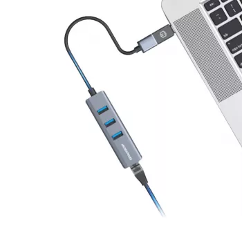 Hub USB GRAUGEAR G-HUB31L-A — host USB 3.2 Gen 1 Type-A, 3 puertos USB 3.2 Gen 1 Type-A + RJ-45, 5000 Mbit/s
