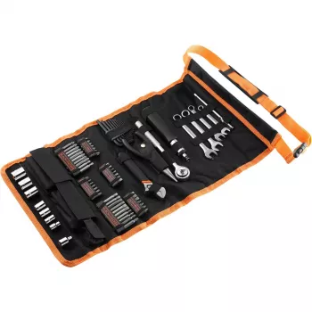 Set de mecánico con bolsa enrollable 76 piezas negro naranja