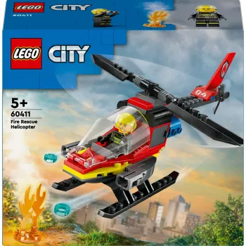 LEGO City Helicóptero de bomberos 60411 juguete de construcción, 85 piezas, palas de rotor giratorias, 1 minifigura, edad 5+ (220×90×60 mm)