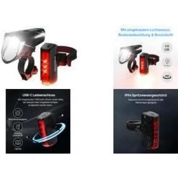 Juego de luces para bicicleta FISCHER FAHRRAD PLUS 110 TWIN STOP LED Negro, luz delantera y trasera, LED