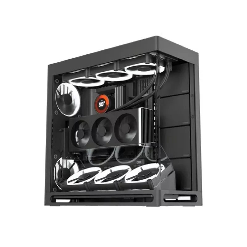 Caja de PC HAVN HS 420 VGPU, torre Midi, E-ATX, cristal templado, cable riser PCIe 5.0 - negra