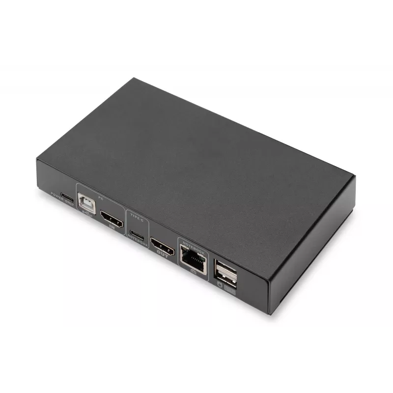 DIGITUS DS-12901 - Conmutador KVM/audio/USB - 4K 30 Hz, entrada USB-C/USB/HDMI, salida HDMI, red