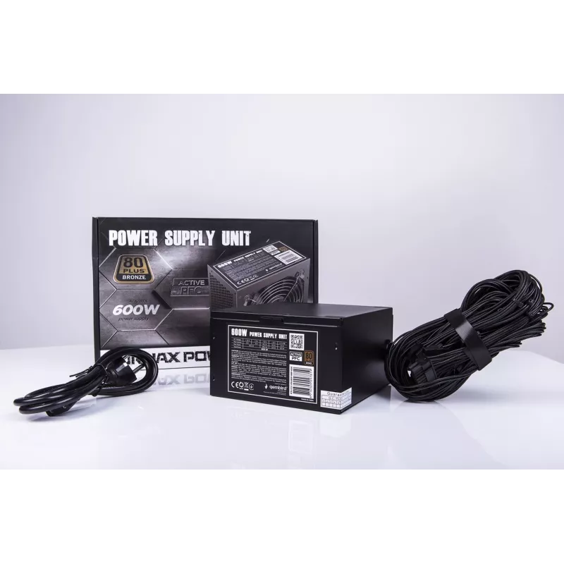 Fuente de alimentación ATX 80+Bronze 600W PFC activo, ventilador de 12 cm