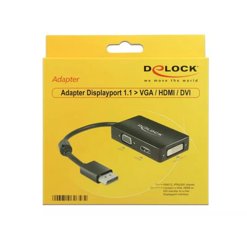 DeLOCK 0,16 m DisplayPort/VGA+HDMI+DVI VGA (D-Sub)+ HDMI + DVI negro