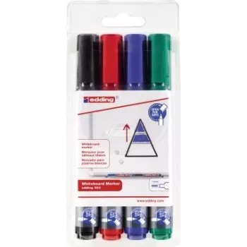 Rotulador permanente Edding 653 punta biselada/fina negro azul verde rojo 4 uds.
