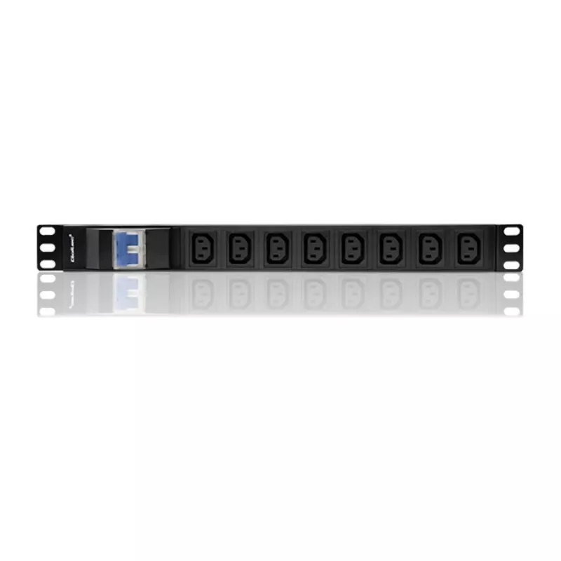 Qoltec 53999 Regleta PDU para rack de 19 pulgadas, 1U, 8x IEC C13, 10 A, con disyuntor, 2 m