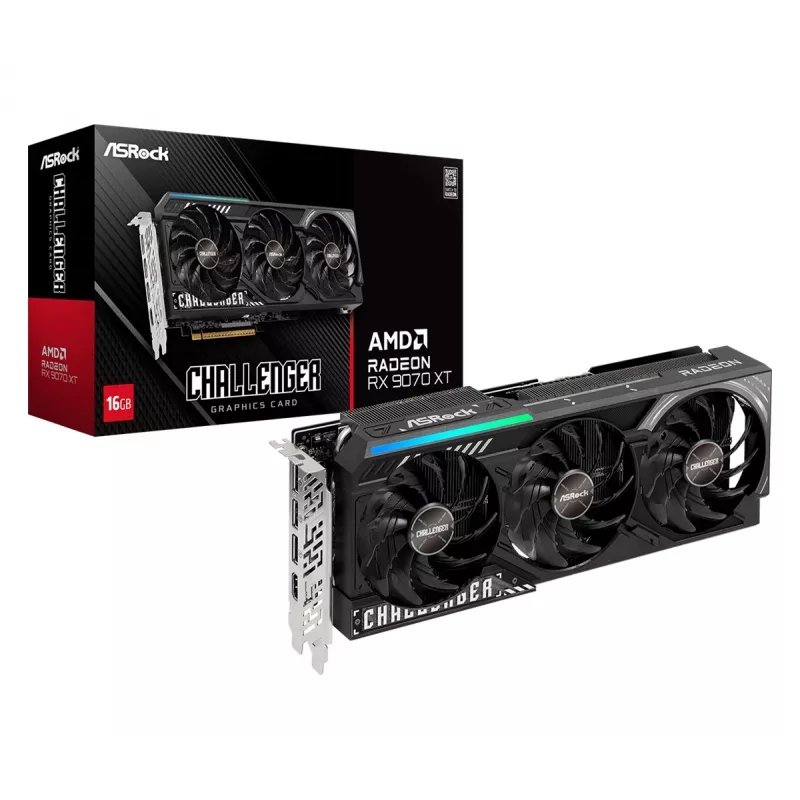 Tarjeta gráfica ASRock Challenger Radeon RX 9070 XT — 16 GB GDDR6, 256 bits, PCIe 5.0, refrigeración activa de 3 ventiladores