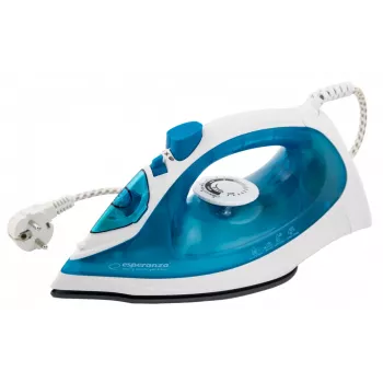 Plancha de vapor ESPERANZA EHI002 — 2200 W, suela cerámica, vapor vertical, 0,815 kg, blanca/azul