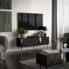 Mueble TV Cama Meble MOUNTAIN 154x40x55 cm – superficie de tablero de partículas, negro y dorado