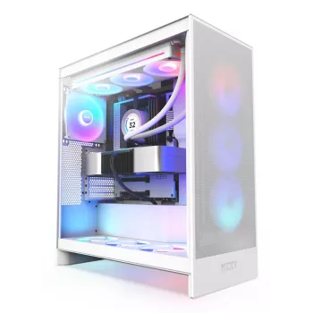 Caja de PC NZXT H7 Flow RGB Midi Tower Blanca — cristal templado, EATX, frontal 3×120mm, USB-C