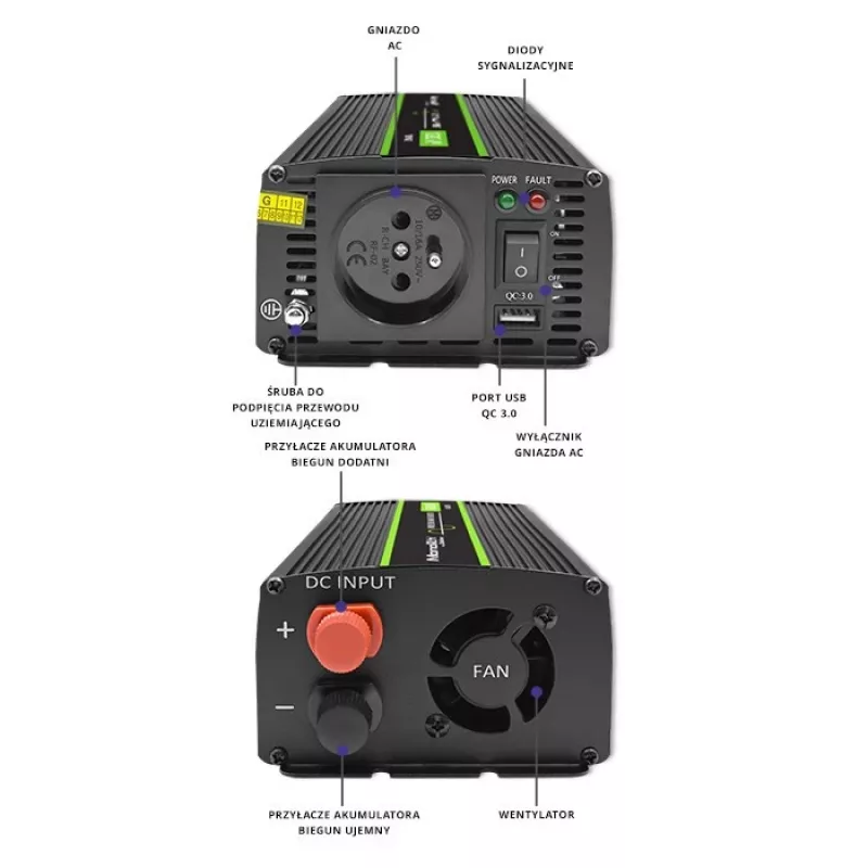 Inversor de coche Qoltec Monolith 1200 W negro 24 V