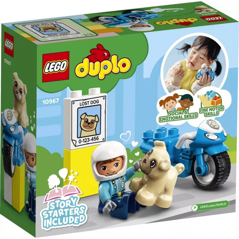 Set de moto de juguete LEGO Duplo Policía 10967 con ruedas móviles y figura de policía