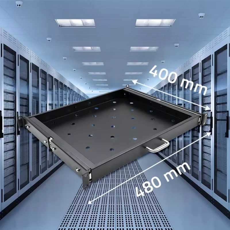 Qoltec 54509 bandeja deslizante de acero para rack, 600x600, negro