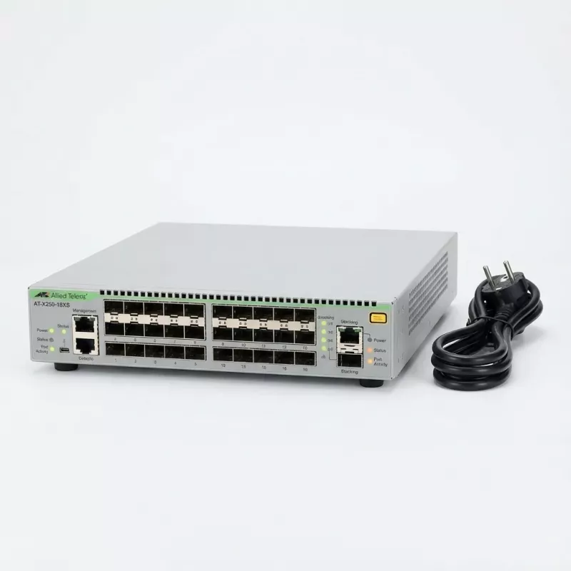Allied Telesis Este precio es solo para fines presupuestarios Switch apilable 10 Gigabit Layer 3 Lite, 18 puertos SFP+, cable de red EU. incl. LLW (AT-X250-18XS-50)