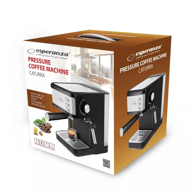 Cafetera espresso ESPERANZA EKC011 — depósito de agua de 1,8 L, 850 W, 20 bar, control táctil, espumador de leche