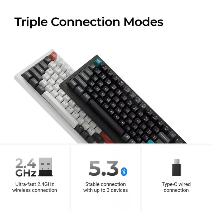 Teclado mecánico Keychron Q1 Ultra 8K — formato 75%, USB + RF inalámbrico + Bluetooth, RGB, negro