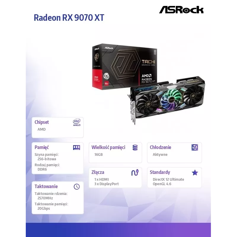 ASRock Radeon RX 9070 XT TC 16GB GDDR6 PCIe 5.0 Tarjeta gráfica