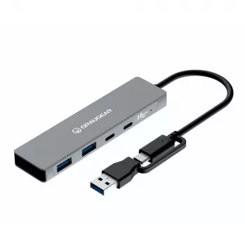 Hub USB GrauGear G-HUB2C2A-10G — USB 3.2 Gen 1 de 4 puertos (2x Type-C, 2x Type-A), 10 Gbit/s, 100 W, aluminio, gris