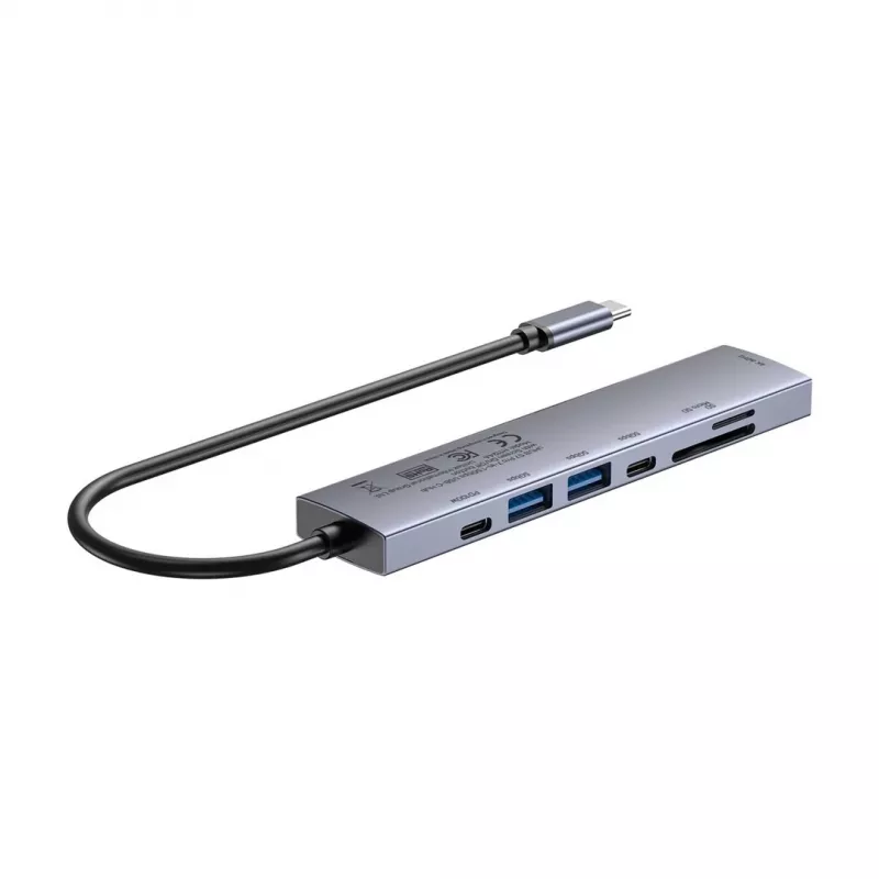 Hub USB-C Unitek H1124AGY01 con 100W PD, HDMI 2.0, 2x USB‑A, 2x USB‑C, lector de tarjetas SD/microSD — aluminio