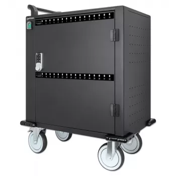Manhattan Carro/Carrito de carga de 32 tomas por USB-C para iPad hasta 13 pulgadas, MacBook Air hasta 13 pulgadas y Chromebook hasta 14 pulgadas, también otros tablets/smartphones (con cable dispositivo a USB-C), compartimentos 330x22x235 mm, cable de carga de dispositivo no incluido (recomendado cable USB-C 35