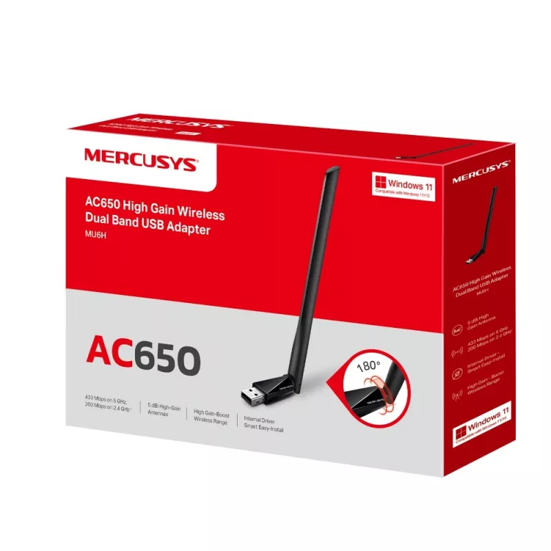 Adaptador USB inalámbrico Mercusys AC650 High Gain Dual Band