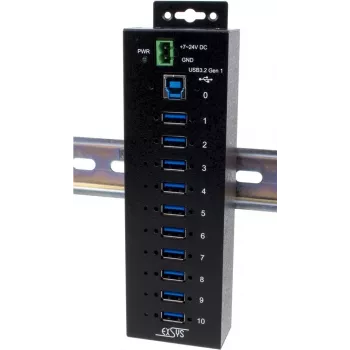 Hub USB Exsys EX-1580SHMVS 10 puertos gestionado con cable USB y kit de montaje en carril DIN