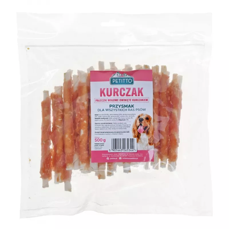 PETITTO Palitos envueltos en pollo snack para perros, 500 g
