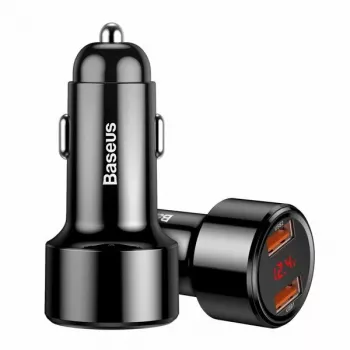 Cargador rápido USB para coche Baseus CCMLC20A-01 — para smartphones, entrada 12–24 V, salida hasta 20 V, Negro