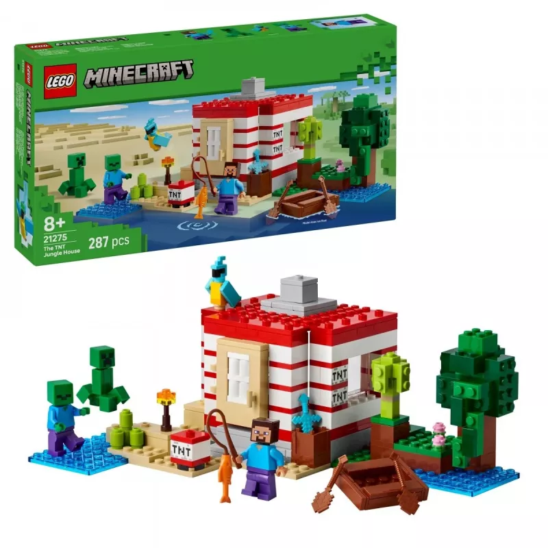 LEGO Minecraft set 21275 casa selvática TNT juguete de construcción, 287 piezas, 2 minifiguras, a partir de 8 años