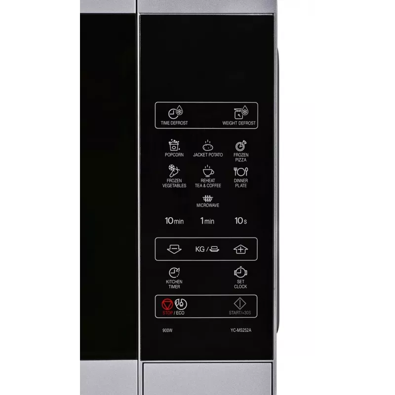 Microondas Sharp YC-MS252AE-S, encimera, 900 W, 25 L, 11 niveles de potencia, manejo táctil, plateado
