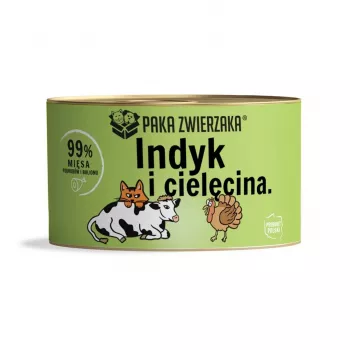 Comida húmeda para gatos PAKA ZWIERZAKA Pavo con ternera 200 g, sin cereales, sin azúcar, gatos adultos
