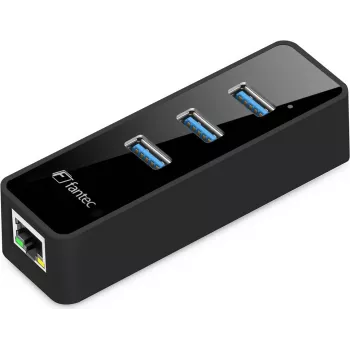 Fantec UMP-3UE1000 - adaptador de red - USB3.0 - Gigabit Ethernet x 1 + USB3.0 x 3 - negro (1959)