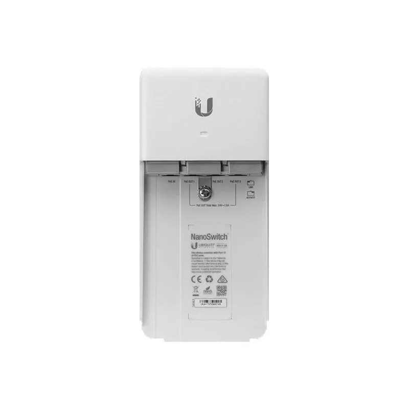 Conmutador UBIQUITI NanoSwitch Gigabit Ethernet PoE, 4x Gigabit RJ-45, 4x puertos PoE, presupuesto 36 W, 24 V DC