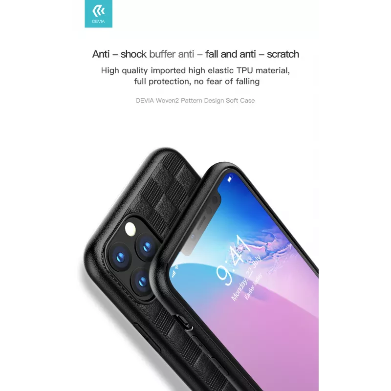 Funda protectora Devia Woven2 para iPhone 11 Pro Max, textura tejida, negro