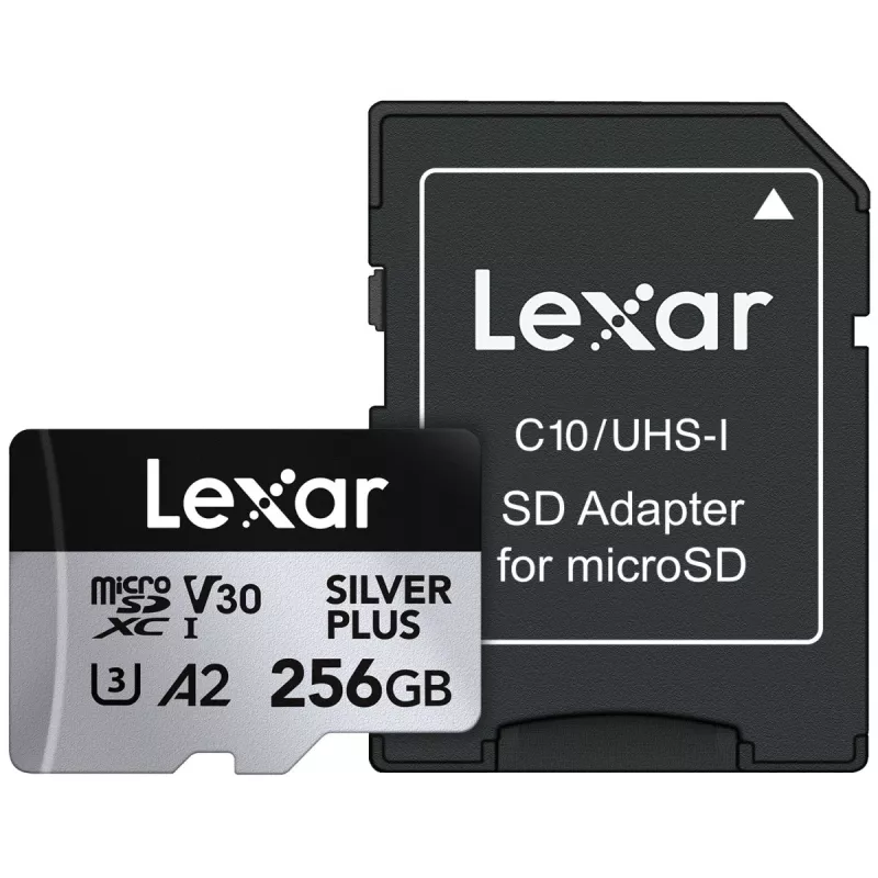 Tarjeta de memoria microSD 256GB C10 A2 U3 V30 205/150MB/s Silver Plus