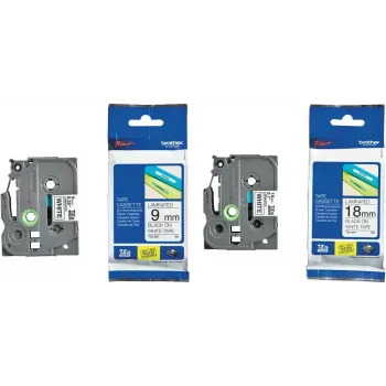 Set de cintas para etiquetadora Brother TZe-221 TZe-241 9 mm, cinta blanca con impresión negra