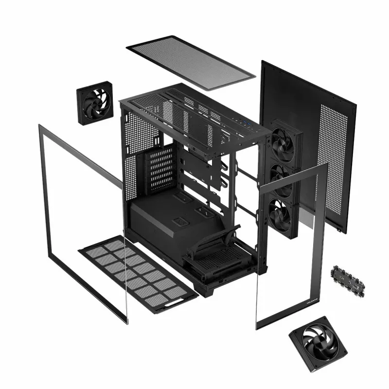 Caja de PC MODECOM Volcano Stellar 5F ATX Midi Tower, cristal templado, 5 ventiladores preinstalados, USB‑C, compatible con microATX/ATX, GPU máx. 420 mm, altura de disipador de CPU 175 mm