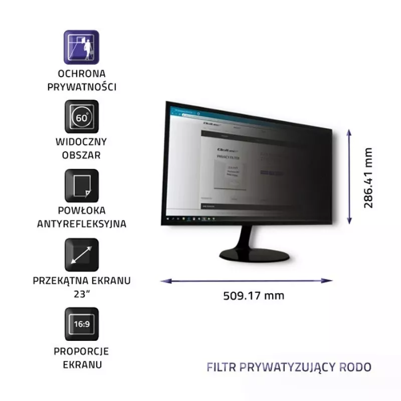 Filtro de privacidad Qoltec GDPR 23 | 16:9 | Eye Care | Panoramic
