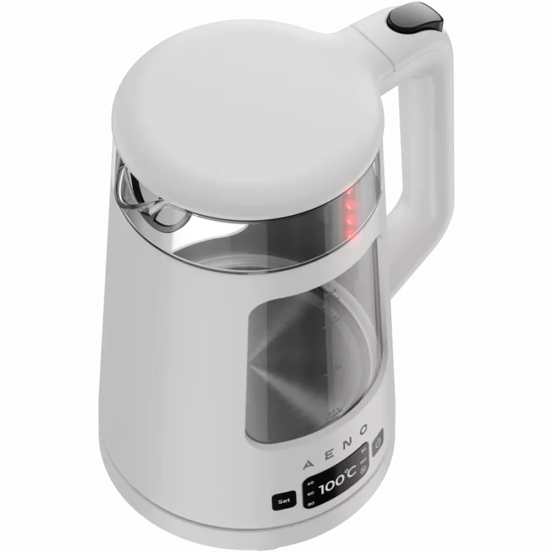 Hervidor de agua AENO EK6: 1850-2200W, 2L, Strix, forma cuadrada, tapa transparente, cristal altamente resistente, iluminación LED, apagado automático, protección contra funcionamiento en seco