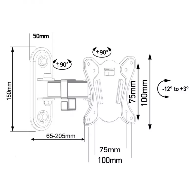 Maclean MC-416 Soporte de pared para TV y monitor 13-32 30 kg inclinable orientable máx. VESA 100x100 negro con acabado en polvo Soporte universal LED OLED LCD
