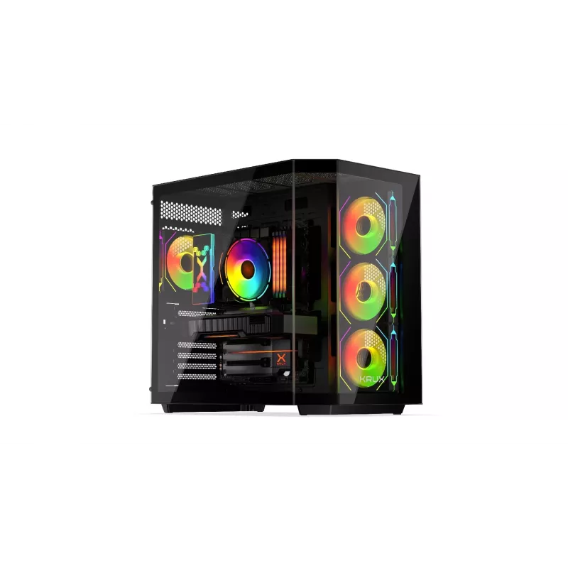 Krux Empero KRXD010 caja de PC Midi Tower, ATX, cristal templado, 4 ventiladores ARGB de 120 mm, negra - GPU hasta 420 mm, disipador de CPU hasta 155 mm, 2x 3,5" + 3x 2,5" bahías