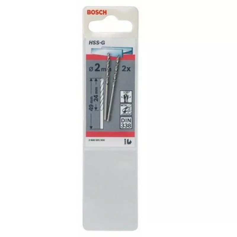 Bosch 2 608 585 908 brocas helicoidales para metal HSS-G, 2,0x24x49 mm, 2 uds.