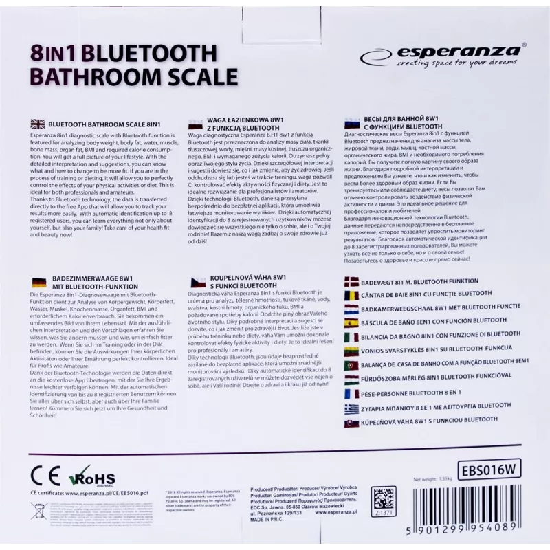 Esperanza EBS016W báscula de baño cuadrada blanca báscula de baño electrónica