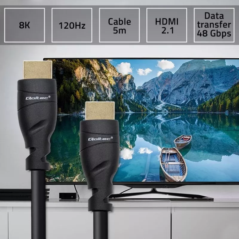 Cable HDMI 2.1 QOLTEC 5 m — 48 Gbit/s, 8K@60Hz, 26AWG, conectores dorados