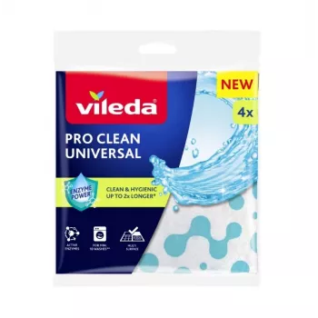 Paño de limpieza VILEDA Pro Clean 179370 — paño universal con tratamiento enzimático, uso en húmedo, pack de 4