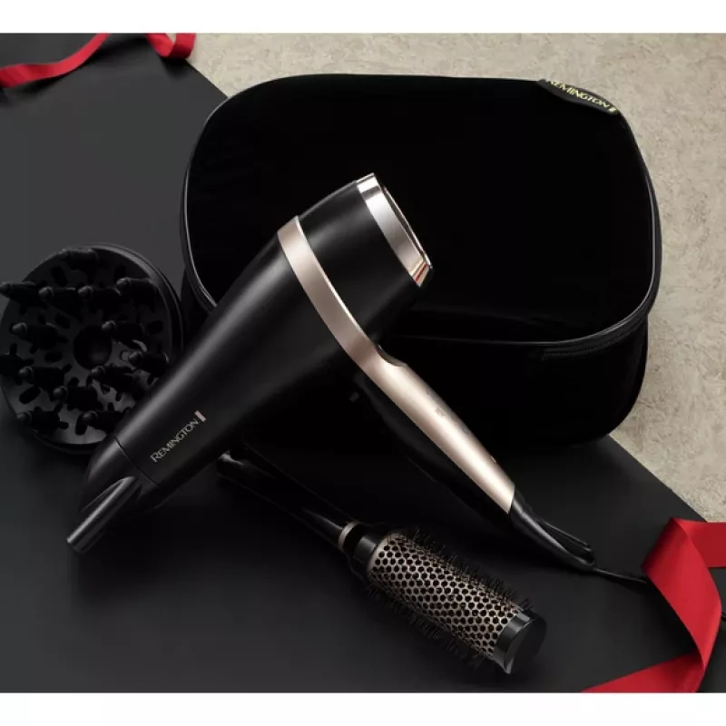 Remington Salon Smooth secador de pelo set de regalo | D6940GP | 2100 W | número de niveles de temperatura 3 | función de iones | accesorio difusor | negro