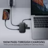 AUKEY CB-C71 hub USB-C 8 en 1, 3x USB-A 3.0, HDMI 4K@30Hz, Gigabit RJ45, SD/microSD, USB-C PD 100 W, cable de 0,15 m, aluminio, negro