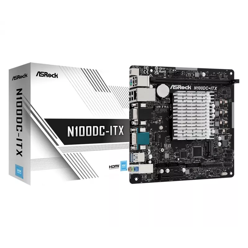 ASRock N100DC-ITX - procesador Intel Quad-Core N100 (hasta 3,4 GHz) DDR4- 2 SATA3, compatible con Intel Turbo Boost Technology placas base Mini ITX (280)