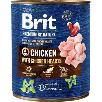 Comida húmeda para perros Brit Premium by Nature pollo con corazones, lata de 800 g — para perros adultos, 78 % humedad, 8 % proteína, 6 % grasa